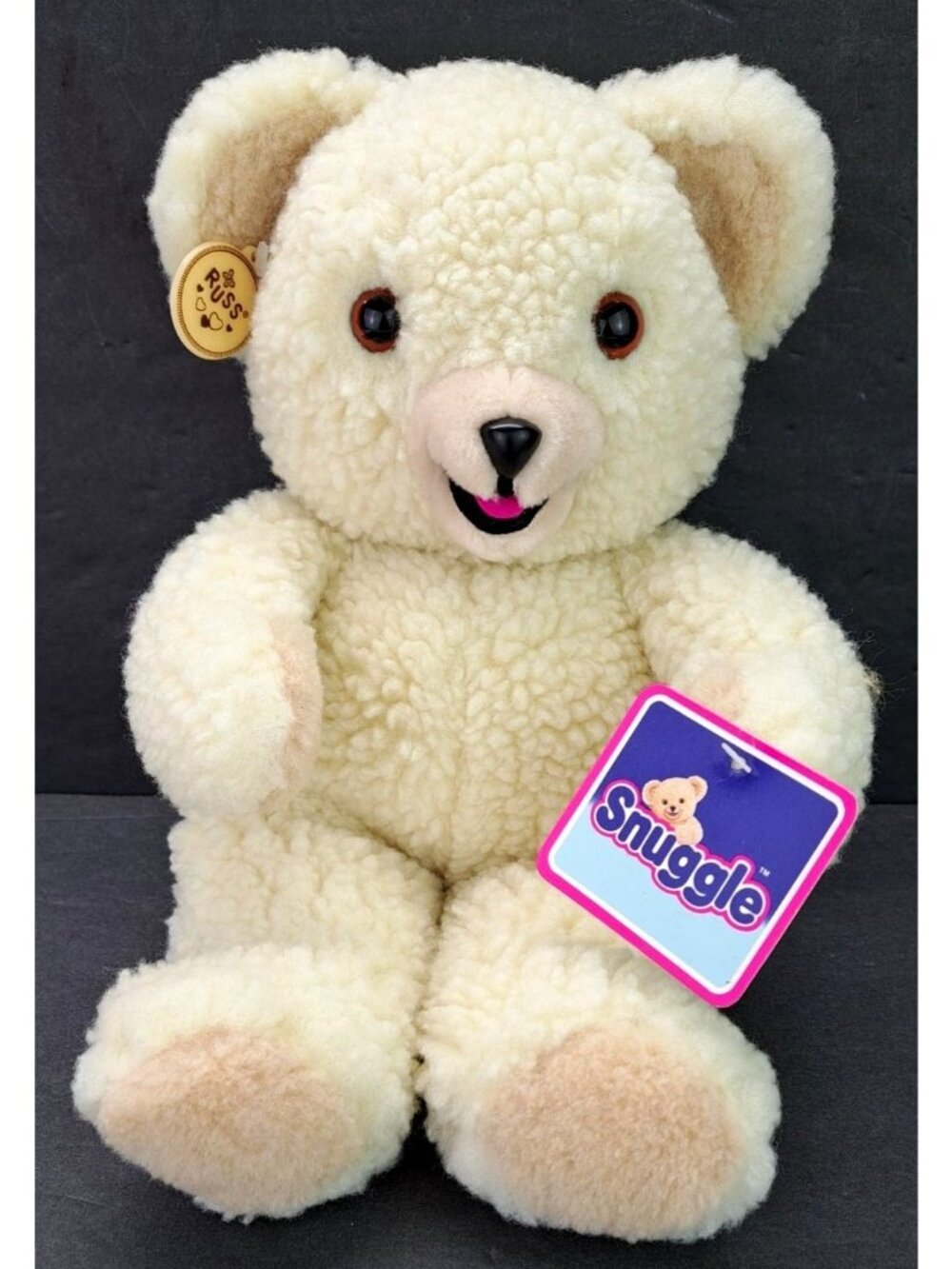 Vintage 1986 Russ Snuggle Bear Fabric Softener Plush 14" Sherpa Teddy New Lever